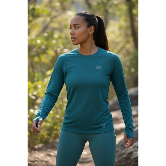 Mountain Hardwear Women L Teal Sleeve Fleece Lined Pullover Shirt Outdoor Active - Picture 6 of 16